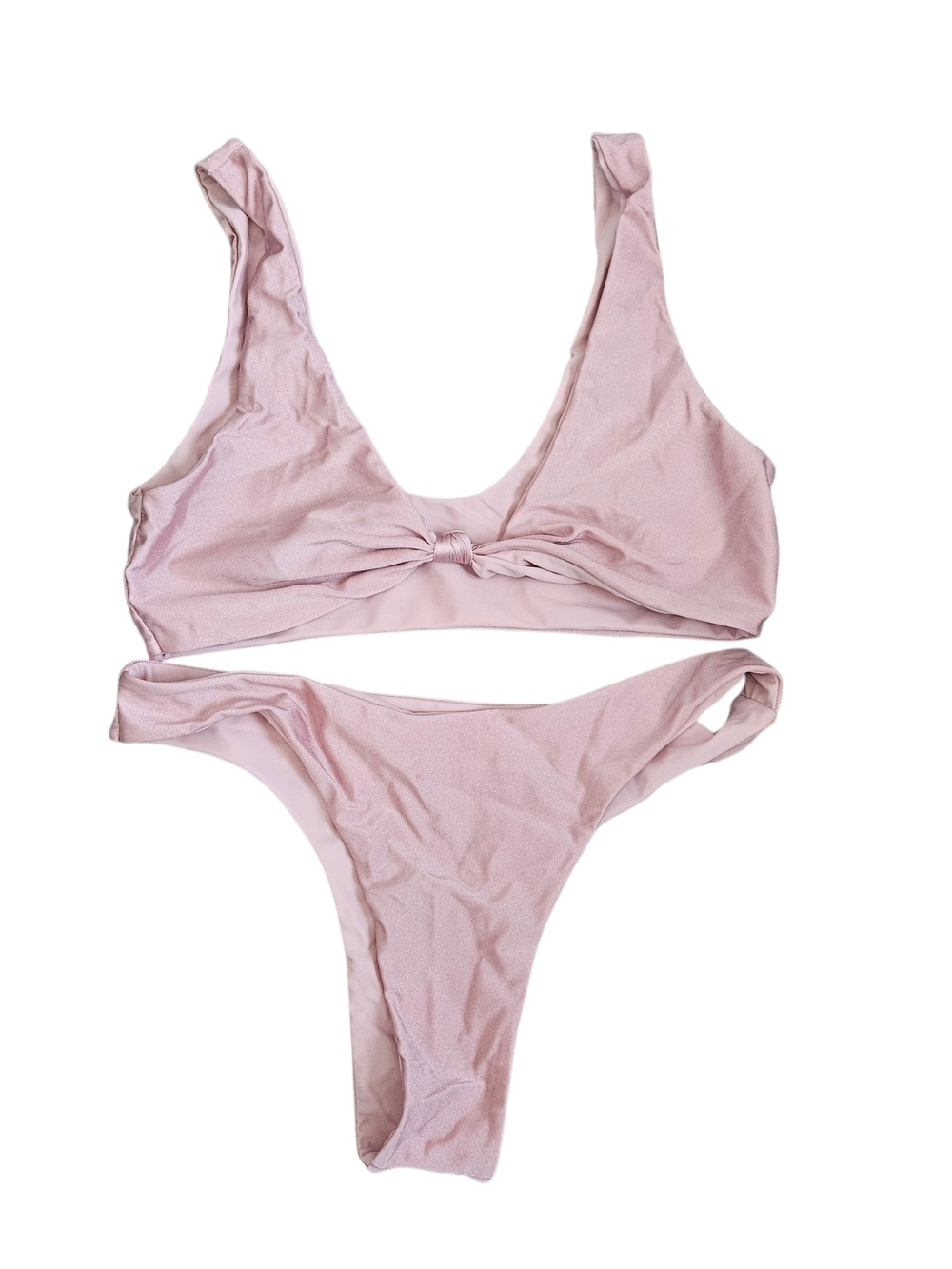 Kotomi Swim Sparkly Blush Pink Knot Front Bikini Set Size M